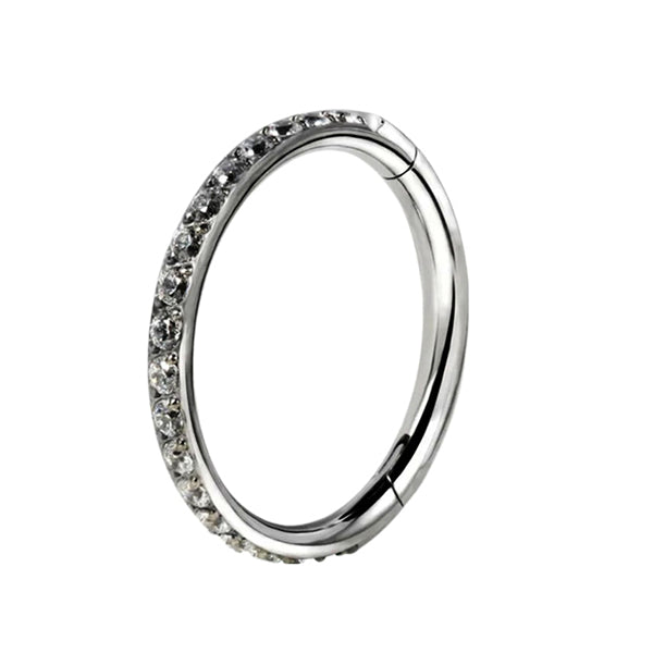 Nose Ring Hoop, Pure Surgical Grade Titanium, Cubic Zirconia , 8mm Diameter (Silver)
