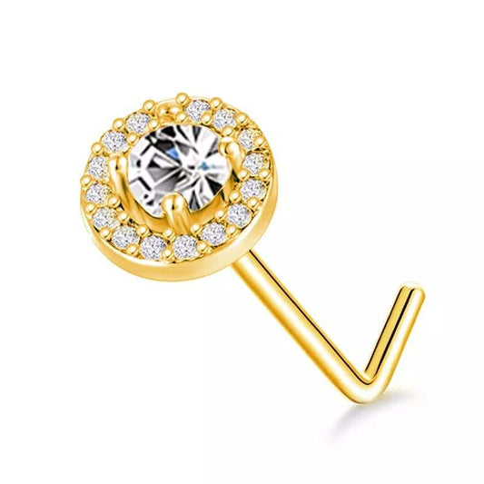 Nose Stud Ring 18ct Gold Plated, Cubic Zirconia Round, 6.9mm