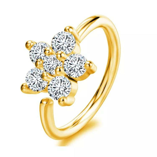 Nose Ring Hoop, Cubic Zirconia 18ct Gold Plated, Diameter 8mm, S2