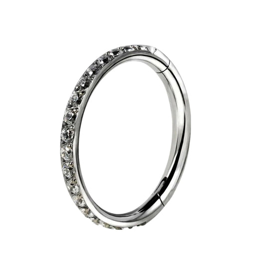 Nose Ring Hoop, Pure Surgical Grade Titanium, Cubic Zirconia , 8mm Diameter (Silver)