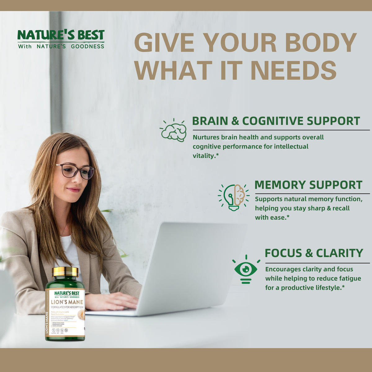Lion's Mane Capsules, Nature's Best - 60 Veg Capsules Medicare Wellness Hub