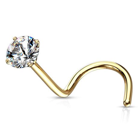 Nose Stud Small Ring- Pure Titanium, Gold Plated Cubic Zirconia, 3mm