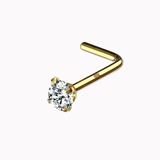 Nose Stud Small Ring Genuine 9K Gold , Cubic Zirconia, 3mm