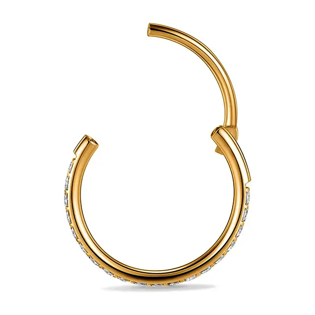 Nose Ring Hoop, Cubic Zirconia- Genuine 9K Gold, Diameter 8mm
